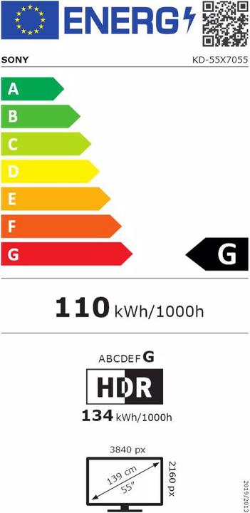 Etichetta energetica Sony KD55X7055 (55", LCD, 4K, 2020)