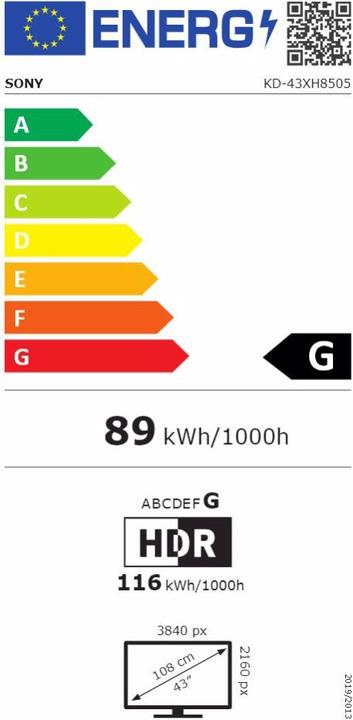 Energie-Label Sony KD43XH8505 (43", LCD, 4K, 2020)