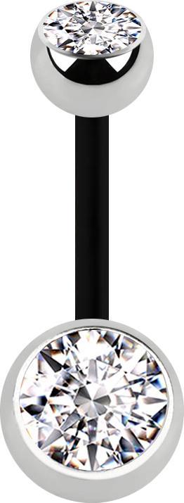 Image du produit Star Piercing Banane noire avec deux boules argentées cristal argenté (Acier chirurgical 316L, sans laiton, Bioflex)