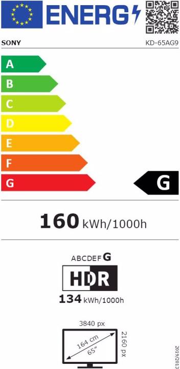 Label énergétique Sony OLED KD65AG9 (65", OLED, 4K, 2019)