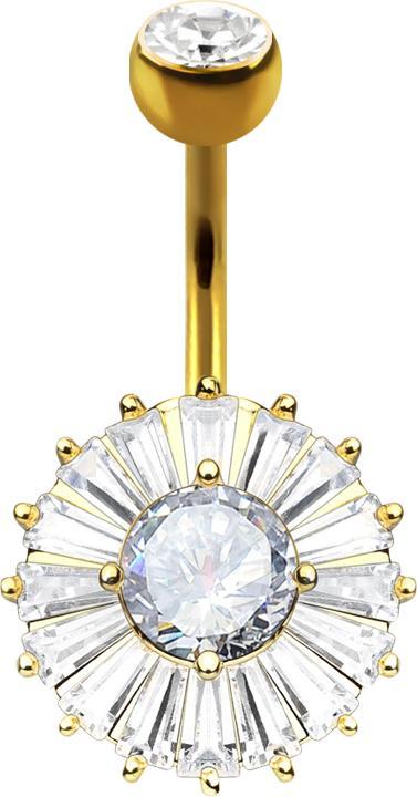 Star Piercing Banane 14k gold mit Kugel Kristall silber runder Kristall mit Prinzess Kristallen (Chirurgenstahl 316L, Messing)