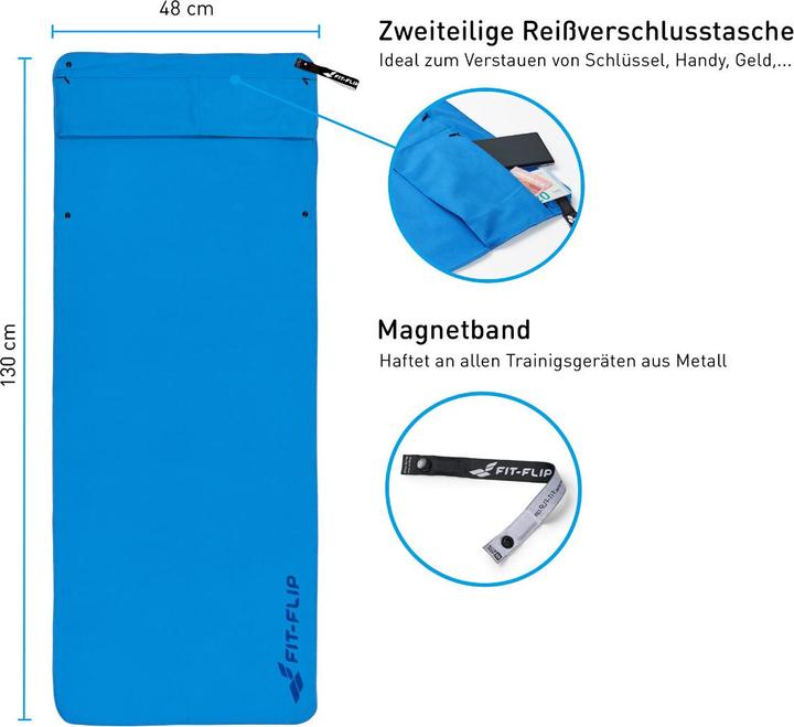 Immagine prodotto Fit-Flip Fitnesshandtuch Mikrofaser mit Reissverschlusstasche 130x48cm (130 x 48 cm)