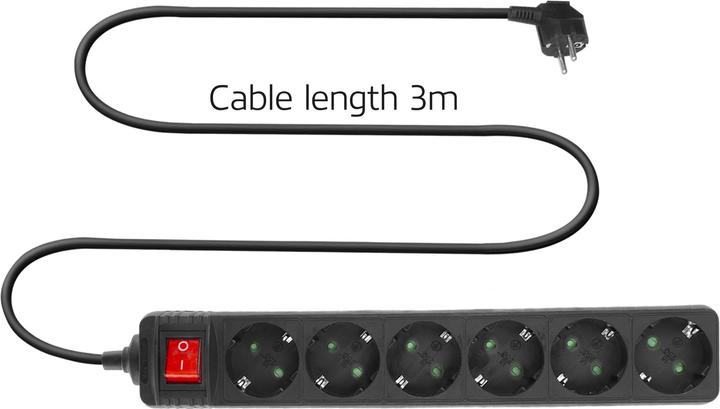 Actual product image Power strip with illuminated switch, 6 sockets, 3 m, black (6 x, CEE 7/3, 3 m)