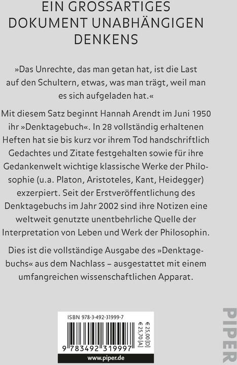 Image du produit Denktagebuch (Allemand, Hannah Arendt, 2020)