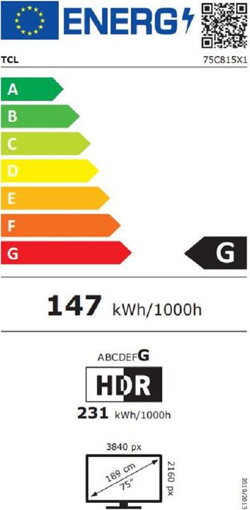 Energie-Label TCL 75C815 (75", QLED, 4K, 2020)