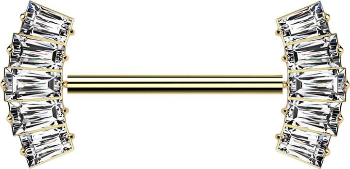 Produktbild Star Piercing Threadless Barbell vergoldet mit zwei fünf Baguette Kristalle silber (ohne Messing, Titan G23)