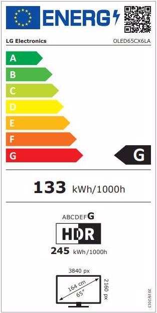 Energy Label LG OLED65CX (65", OLED, 4K, 2020)