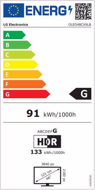 Energy Label LG OLED48CX (48", OLED, 4K, 2020)