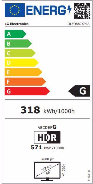 Label énergétique LG TÉLÉVISEUR OLED 88ZX9 (88", OLED, 8K, 2020)