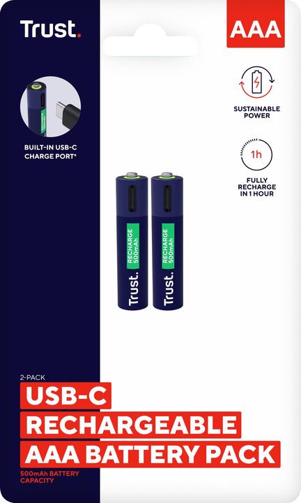 Immagine prodotto Trust Batterie Ricaricabili USB-C 2p (2 pz., AAA, 500 mAh)