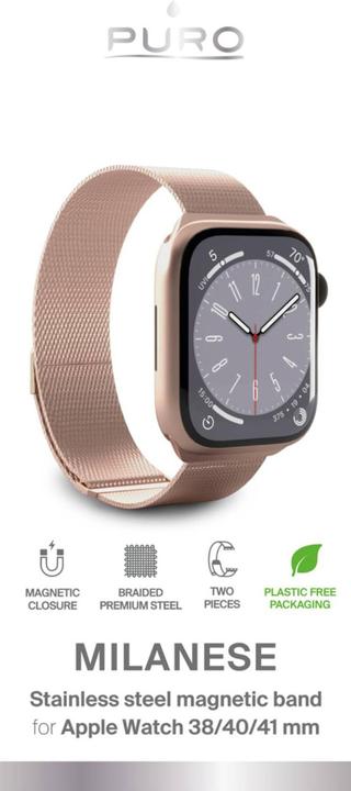 Actual product image Puro Milanese Magnetic Band - Pasek ze stali nierdzewnej do Apple Watch 38/40/41 mm (różowe złoto) (38 mm, 40 mm, 41 mm, Stainless steel)