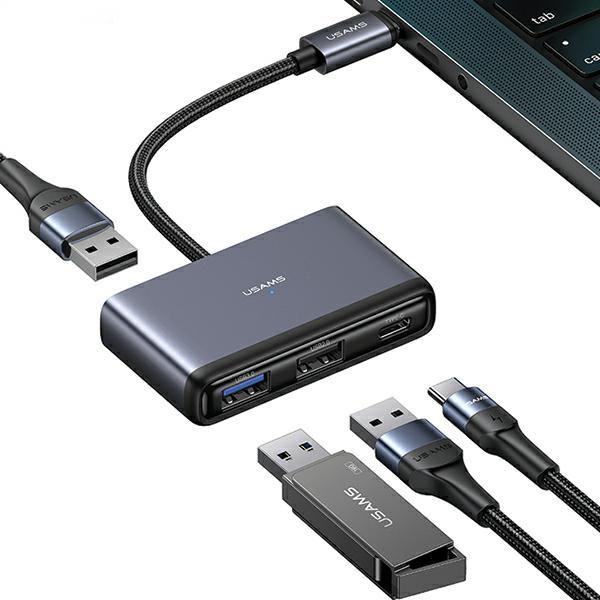 Actual product image Usams US-SJ627 4in1 Multifunctional Type-C HUB Type-C*1+USB3.0*1+USB 2.0*2 (USB-C, 4 Ports)
