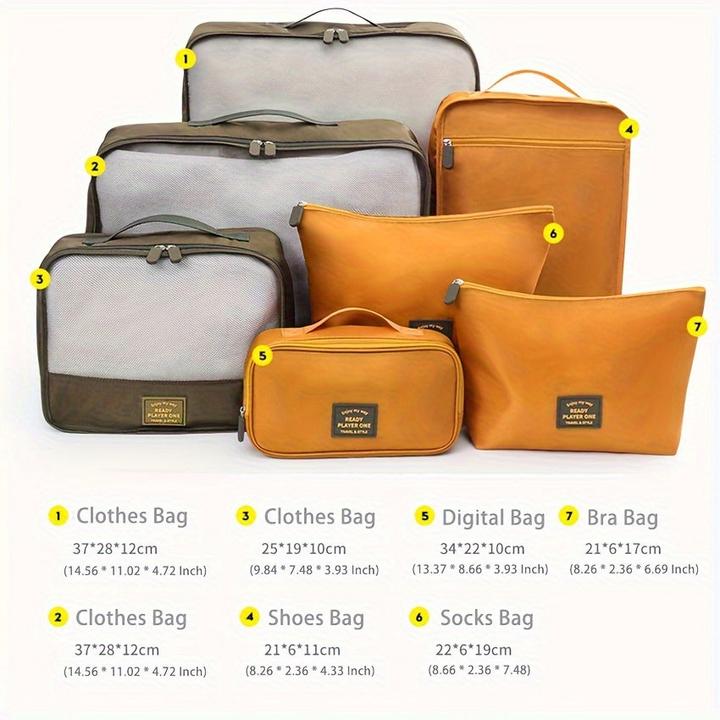 Only-Bags.Store 7 Stück Travel Clothes Storage Bag Set, Toiletries Cosmetics Holder Bags, Shoes Socks Organizer