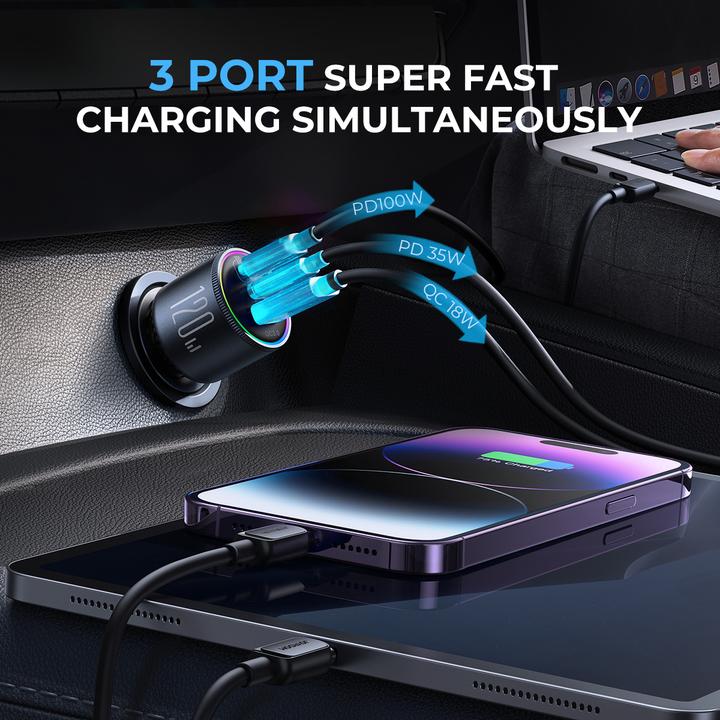 Actual product image Joyroom Car charger JR-CCN07, 3-Port C to C, 120 W, (Gray)