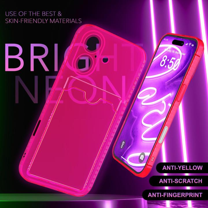 Immagine prodotto Nalia Portacarte trasparente in silicone trasparente al neon (Apple iPhone 16)