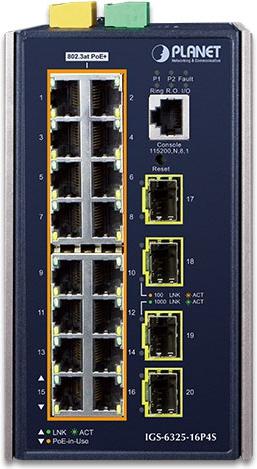 Image du produit Planet Industriel 16 ports 10/100/1000T + 4 /2,5 SFP POE (16 Ports)