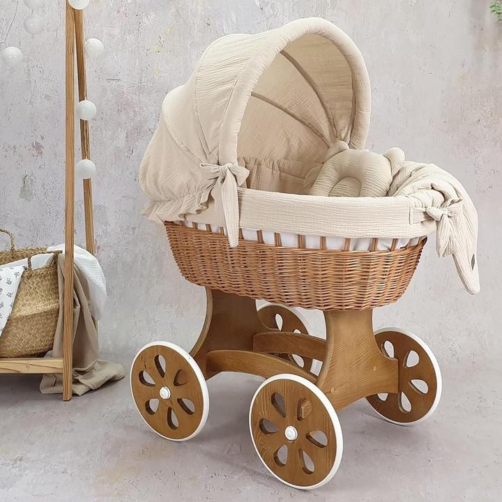 Milkii Stubenwagen / Bollerwagen mit Matratze und Bettwäsche, Natur