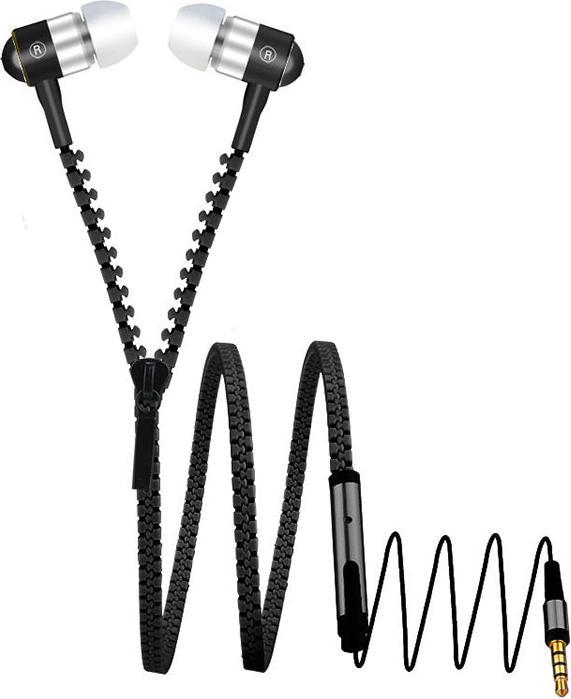 Actual product image Hermex In Ear ZIPPER Headset with Remote Control BLACK for all Android Smartphones (No noise cancelling, Cable)