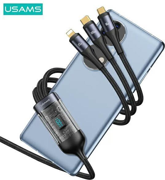Image du produit Usams US-SJ600 U83 3IN1 Transparent Digital Display PD100W Fast Charging & Data Cable 1.2m C To C+L+M (1.20 m, USB 2.0)