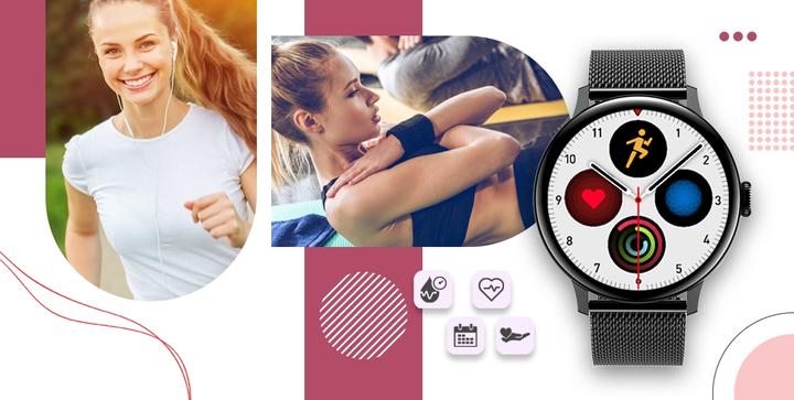 Actual product image Giewont Womens Smartwatch GW330-3 Black-Black Silicone Strap + Black Bracelet