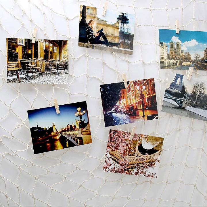 Actual product image Esmée Wandnetz Fotohalter Organizer Deko Fischernetz inkl. Holz Klammern + Wandhalterung 200x100cm (Bulletin board)