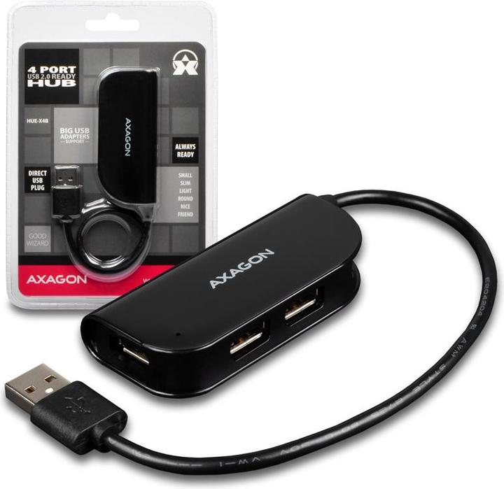 Immagine prodotto Axagon HUE-X4B - USB 2.0 - USB 2.0 - 480 Mbit/s - Nero - 0.2 m - USB (USB-A, 4 Porti)
