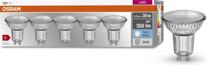 Productafbeelding Osram LED BASE PAR16 50 niet-dim 36° 4,3W/840 GU10 Box M5 (GU10, 4.30 W, 350 lm, 5 x, G)