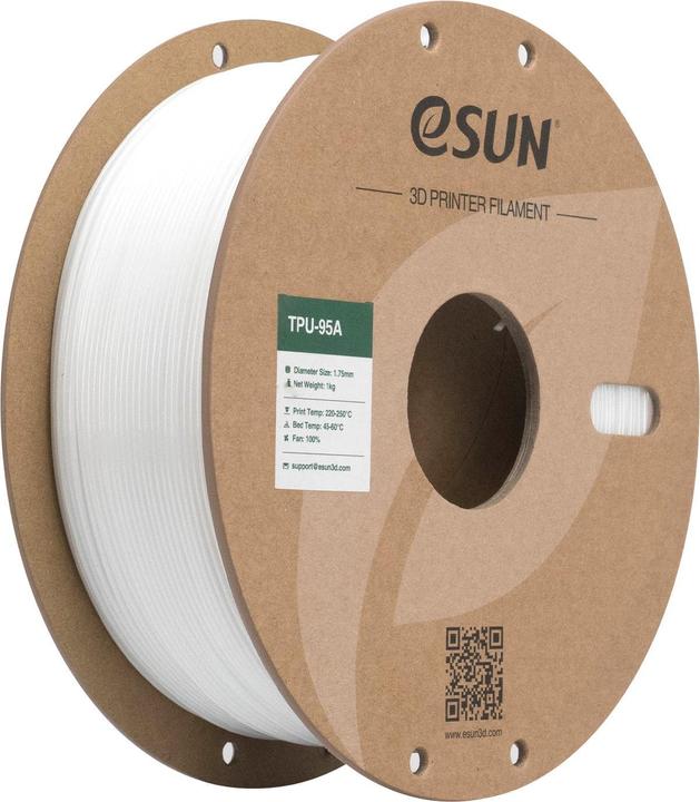Produktbild eSUN eTPU-95A 1,75mm White 1kg 3D Filament (TPU, 1.75 mm, 1000 g, Weiss)