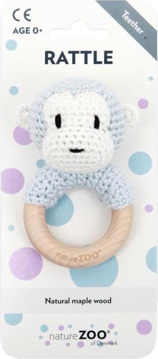 Actual product image nature Zoo natureZOO Wooden ring rattle, monkey baby blue