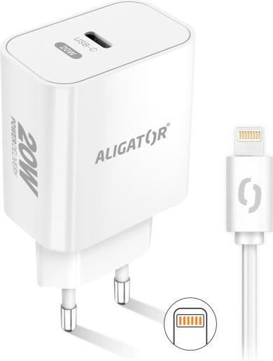 Productafbeelding Aligator Chytrá síťová nabíječka Power Delivery, USB-C kabel per iPhone/iPad, bílá (20 W)