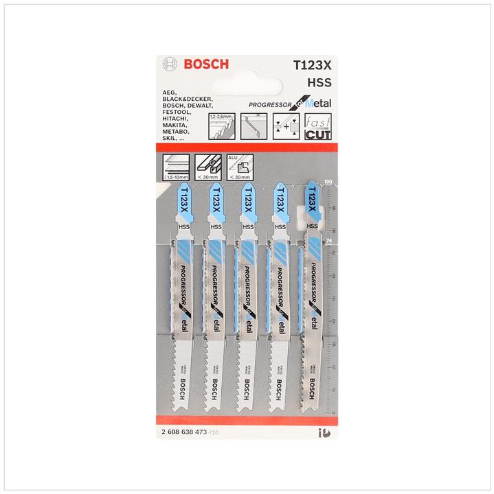 Immagine prodotto Bosch Professional Zubehör Lama per seghetto alternativo PRO Metal spessa e sottile T123XF, 100 mm, 5 pezzi.