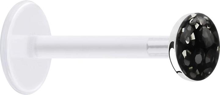 Star Piercing Micro Labret transparent mit Kristallscheibe schwarz Epoxy Schutzschicht (ohne Messing, 925 Sterlingsilber, Bioflex)