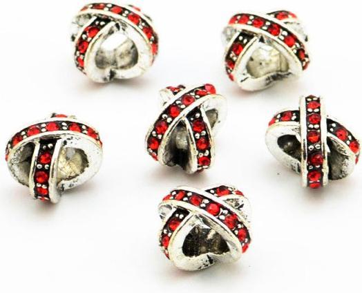 Actual product image Hermex X - Bead silver plated 925 with rhinestones - Silvery Red (Metal alloy)