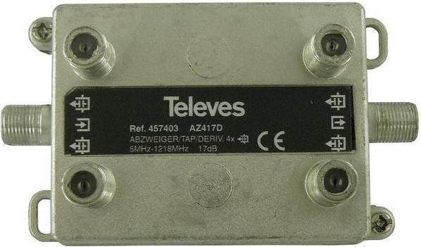 Actual product image Televes AZ417D 4-way splitter 5-1218 MHz AD:17dB 457403 (17 dB, Manifolds and Branchers)