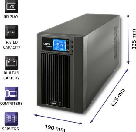 Image du produit Qoltec Pure Sine Wave 53043 (3000 VA, 2400 W, Double convertisseur en ligne Onduleur)