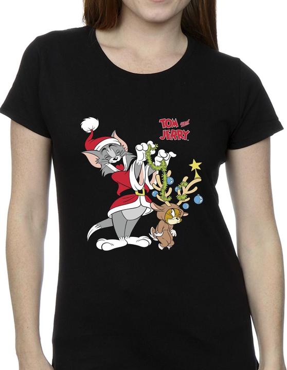 Actual product image Tom & Jerry Womens/Ladies Christmas Reindeer Cotton T-Shirt (L)