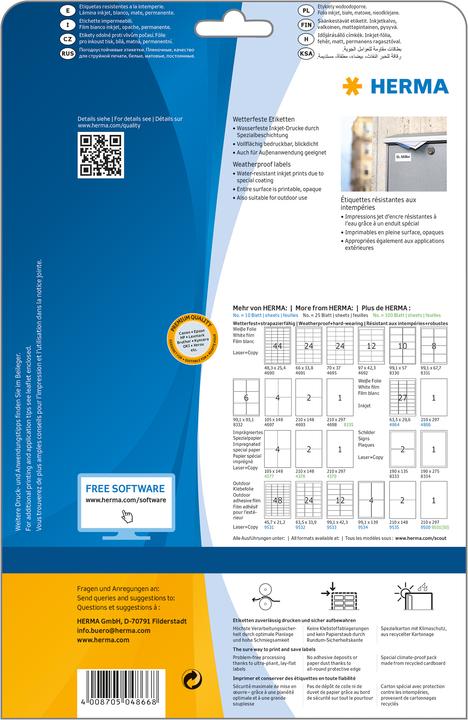Produktbild HERMA Wetterfeste Inkjet Etiketten A4