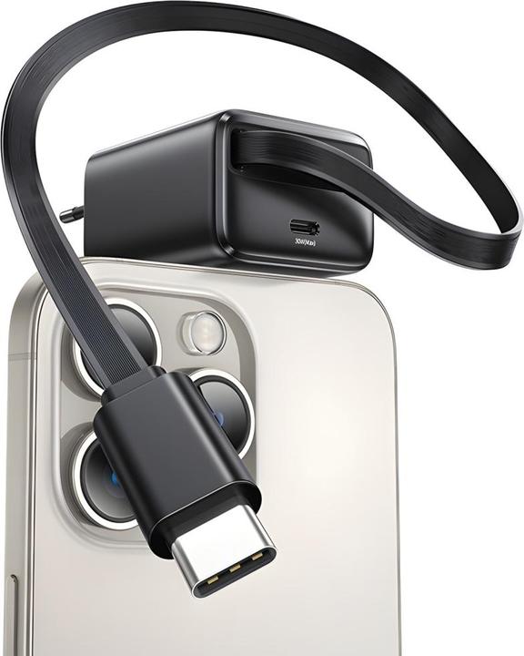 Immagine prodotto Usams Ład. siec. 1xUSB-C ze zwijanym kablem USB-C Retractable PD+QC 30W Gan Fast Charging czarny/bla (30 W)