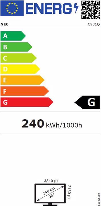 Energy Label NEC MultiSync C981Q SST (3840 x 2160 Pixels, 98")