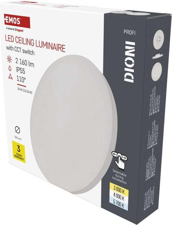 Actual product image Emos LED-Anbauleuchte DIONI rund, weiss, 18W, mit Farbtemperatur-Änderung (160 lm)