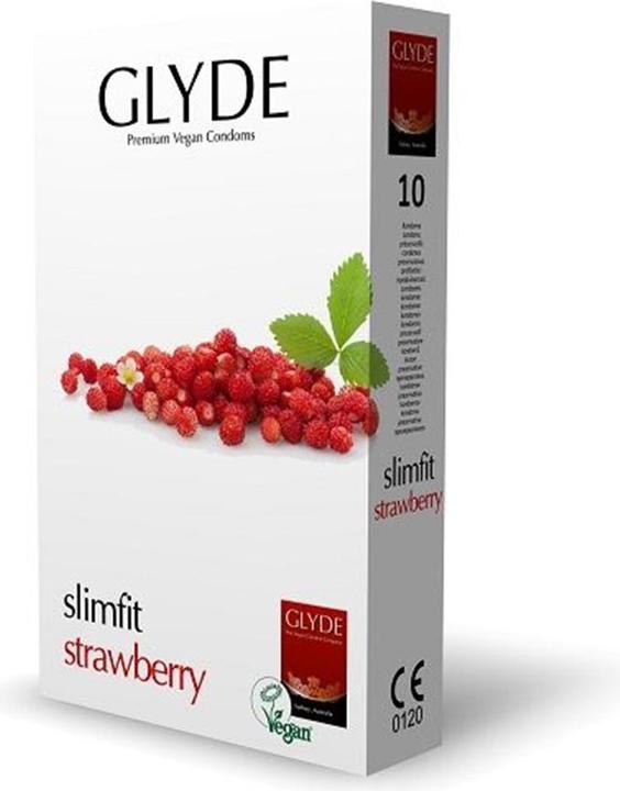 Glyde Ultra "Slimfit Strawberry" 10 slim strawberry condoms, certified with the Vegan Flower (10 pcs.)