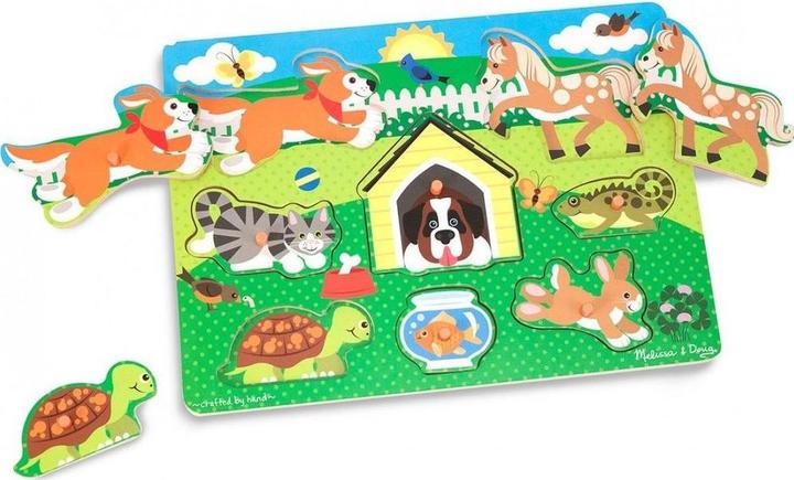 Actual product image Melissa & Doug Puzzle Bois Bouton Animaux Domestiques (Fr-De-En-Es) (8 pieces)