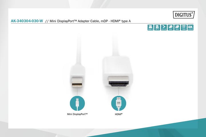 Produktbild Digitus ASSMANN DisplayPort Adapterkabel Mini DP - HDMI Typ A St (2 m, DisplayPort, HDMI)