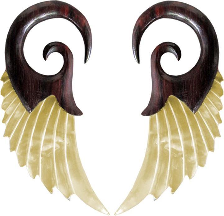 Star Piercing Ohrgewicht Haken Falke Perlmutt Flügel aus Narra Holz (2Stk) (Mineralisch, Organisch, ohne Messing)