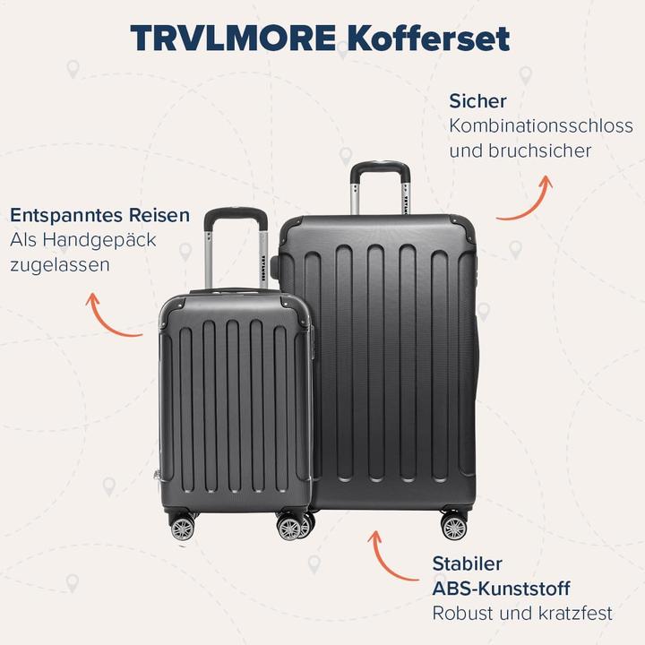 Produktbild Trvlmore 2-teiliges Hartschalenkofferset (110 l, Handgepäck (bis 50l), L (90 - 115l))
