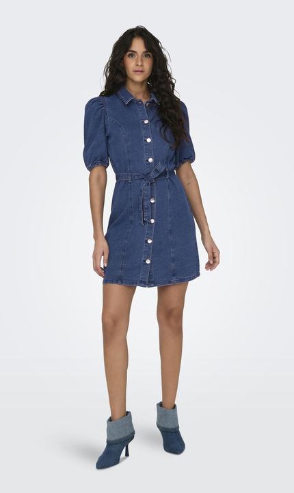 Image du produit Only Coupe normale Col rond Poignets élastiques Manches bouffantes Robe courte Robe en jean (S)
