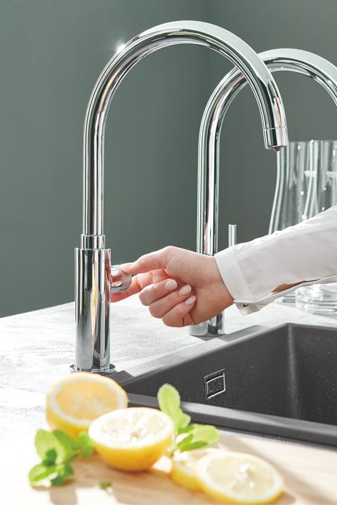 Actual product image Grohe Kitchen faucet with filter function Blue glossy chrome 30385000