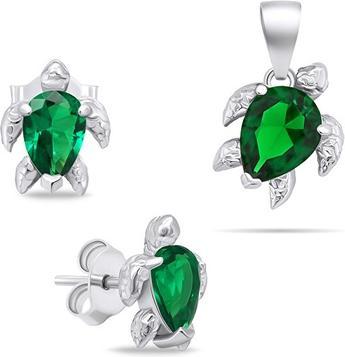 Brilio Playful silver jewelry set with zircons Turtle SET233WG (earrings, pendant)