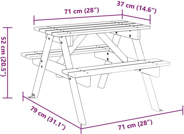 Image du produit VidaXL Table de pique-nique pour 4 enfants avec trou pour parapluie