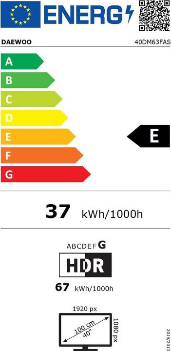 Label énergétique Daewoo 40DM63FAS (40", LCD, HD ready)